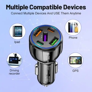 75W <span class=keywords><strong>Usb</strong></span> <span class=keywords><strong>Mini</strong></span> Metalen Digitaal <span class=keywords><strong>Display</strong></span> 5 In 1 Autolader 3usb + 2pd Snel Opladen Auto Oplaadadapter Compatibel - Product Image 6