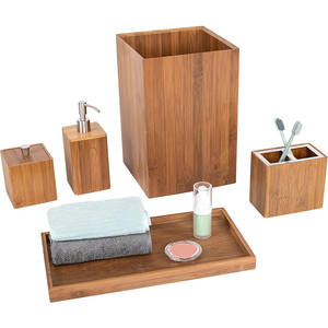 Juego de 5 Organizadores de Baño de Bambú Clásicos, Bandeja de Almacenamiento para Cocina, Baño y Aseo, para Jabón, Toallas y Cepillos de Dientes - Product Image 1
