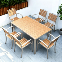 Ensemble de salle à manger extensible d'extérieur, table en composite de bois et chaises en aluminium, mobilier de jardin imperméable pour le loisir