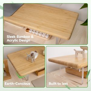 Supporto per Monitor in Bambù con Luci RGB, Ripiano da Scrivania con Gambe in Acrilico per Ufficio - Product Image 4