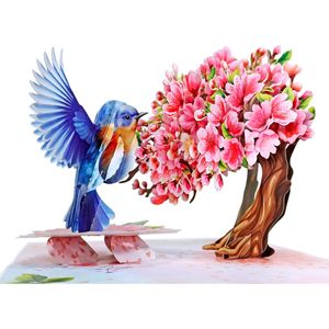 Hummingbird and Robin 3D Pop-Up 4 Color Greeting Card Mother's Day Gift <b>Paper</b> Die Cut Rectangle with <b>Gloss</b> Lamination - Product Image 6