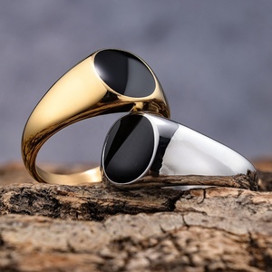 RTS Silver Gold Oval Signet <strong>Rings</strong> Minimalist Style Stainless Steel Black Exposy Women <strong>Pinky</strong> Signet Band <strong>Rings</strong> for Women <strong>Men</strong> - Product Image 1
