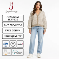 Cardigan Joydressing pour femme, motif taupe et blanc, col en V, boutonné, manches longues, tricot décontracté, vente en gros