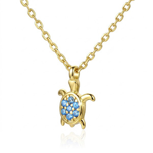 Collana Trendy con Ciondolo Tartaruga <span class=keywords><strong>Blu</strong></span> in Zircone Placcato <span class=keywords><strong>Oro</strong></span> 18K, Catena in Argento Sterling 925, Regalo per Fidanzamento e Matrimonio - Product Image 2