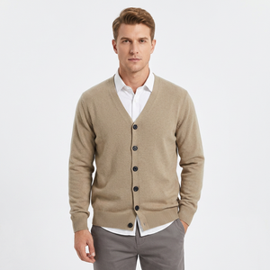 Cardigan pour homme à col en V, mélange laine et acrylique, manches longues, couleur unie, anti-boulochage, pour automne, printemps, hiver, style formel et décontracté, Full BD - Product Image 1