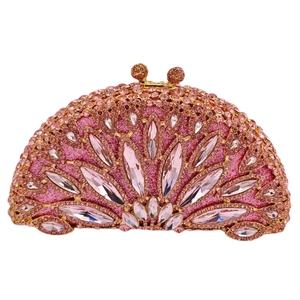 Women Opulent Floral Half Moon Rhinestones <b>Clutch</b> Purse Bling Crystal Evening <b>Bag</b> with Detachable Chain <b>Wedding</b> Guest Handbag - Product Image 1
