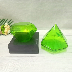 Diamond Shaped <b>Storage</b> Jar Transparent Green Plastic <b>Lid</b> For Candy Or Condiments Rectangle Shape <b>With</b> Cover - Product Image 1