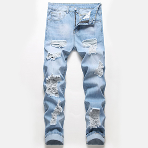 <span class=keywords><strong>Jeans</strong></span> déchirés et usés de haute qualité pour hommes – Coupe slim décontractée, denim délavé et vintage - Product Image 4