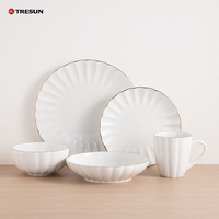 Service de vaisselle de luxe en porcelaine, assiettes et bols, style nordique, bord doré, marque Tresun, compatible micro-ondes et lave-vaisselle
