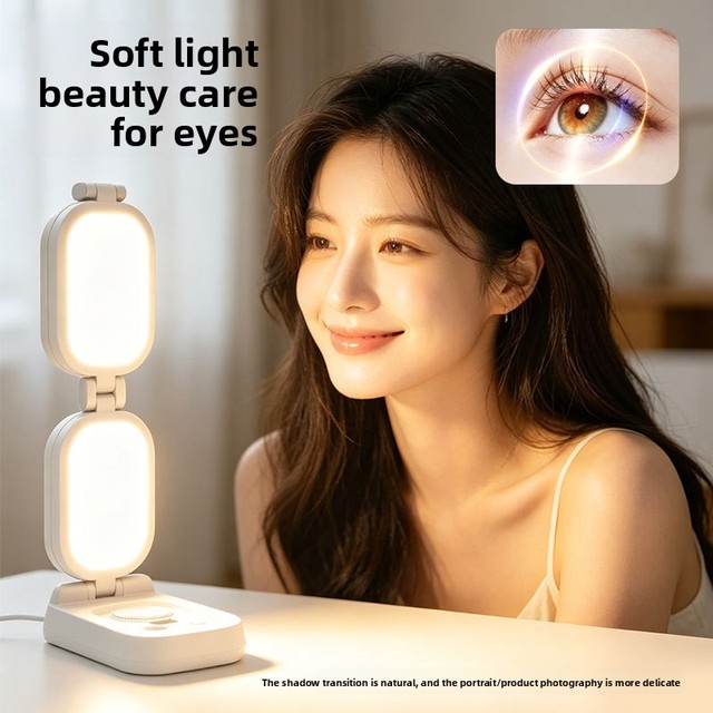 Soft Stepless Dimmable Ring Light with Foldable Stand Led Fill Light for Makeup Live Streaming Vlog Selfie Desktop Photography