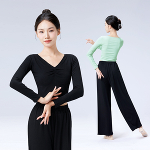 Ivoogle Adultes Col en V Manches Longues Hauts Chauds Femmes Tricoté Ballet Danse Formation Blouses - Product Image 1