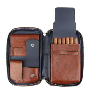 Haute Qualité En Cuir Véritable Voyage Fermeture À Glissière Portable Étui À Cigares Boîte À Cigares Humidor de Cigare En Gros Pochette