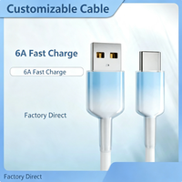 Câble USB Type C 6A de charge rapide pour téléphone Android, cordon de données TPE dégradé 100W, coloré, 1M 1.5M 2M, vente en gros OEM