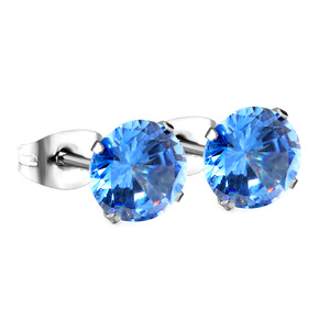 Stainless Steel <b>Stud</b> <b>Earrings</b> Sapphire <b>Blue</b> Round Crystal Claw Setting Everyday Wear For Women - Product Image 3