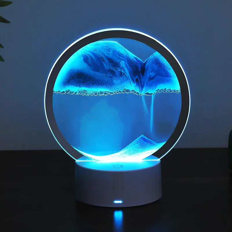 Desk Lamp Glass Electric Bedroom 40 Modern Natural Usb Led Craft Quicksand 3d Landscape Flowing Moving Sand Art Round 36V Middle