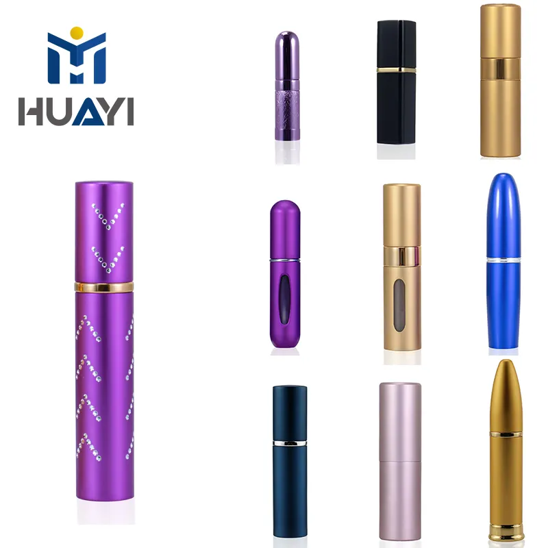 Manufacture Made HUAYI Cosmetic Packaging Aluminium Outside Glass Inside Color Customized 15ミリリットルの香水アトマイザーボトル