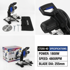 Sierra <span class=keywords><strong>Ingletadora</strong></span> Compuesta CARTVOX CT255-4D de 1800W y 10 Pulgadas, 4800 RPM, Cortadora Profesional para Madera, Aluminio y PVC, Muestra Disponible, Lista para Enviar - Product Image 6