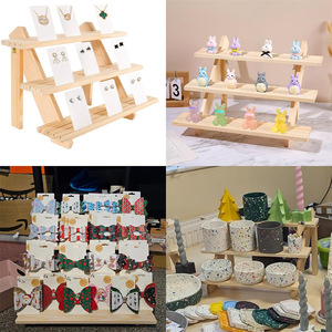 Solid Wood Jewelry <b>Display</b> Stand Three Layer Tiered Organizer Artistic Style Earring Holder <b>Display</b> Rack - Product Image 4