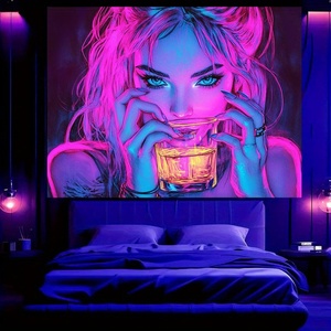 VIKAMA <span class=keywords><strong>Tapisserie</strong></span> Cyberpunk Neon Girl 100% Polyester Non-tissé Rose Bleu Contraste Décoration Murale Salon Chambre Salle de Jeu Bar - Product Image 2