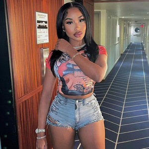 Áo thun nữ tay ngắn, kiểu crop top, in hình thời trang mới mùa hè 2023 - Product Image 1