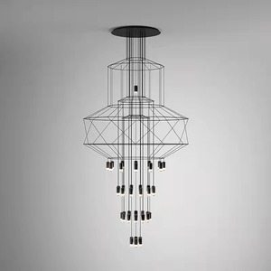 Lámpara colgante geométrica negra de forma alargada con base para bombilla LED E27 para iluminación de techo en villas, lofts y escaleras. - Product Image 1