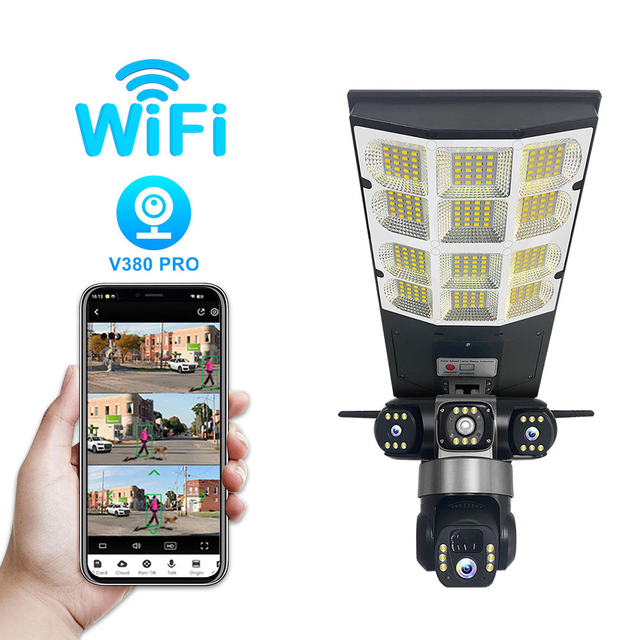 V380 Pro Outdoor Solar  Camera Street Light Security 4G Wifi Camera with 3 Lens for Asia EU Africa US South America Market