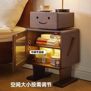 Table de chevet robotisée couleur noyer avec éclairage et rangement, meuble de chambre à coucher - Product Image 4