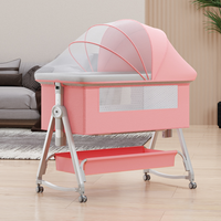 Lit de bébé pliable portable 3-en-1 avec panier de rangement intégré pour nouveau-né