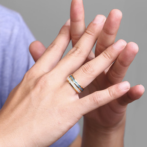 Men's <b>Titanium</b> Steel <b>Ring</b> With Wood Inlay Channel Setting Geometric Design Everyday Wear Jewelry - Product Image 3