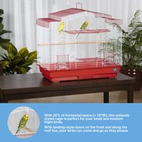 Ensemble complet de cage à oiseaux Red Roof House avec perchoirs métalliques, côtés transparents, mangeoires et plateau coulissant pour petits oiseaux d'intérieur, simple