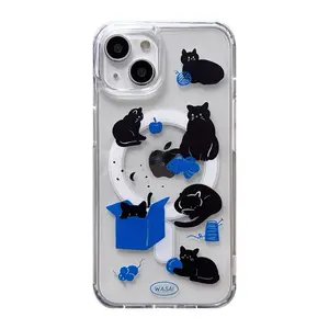 磁性手机套创意搞笑设计可爱猫咪苹果手机专业Proma磁铁透明外壳无线充电盒