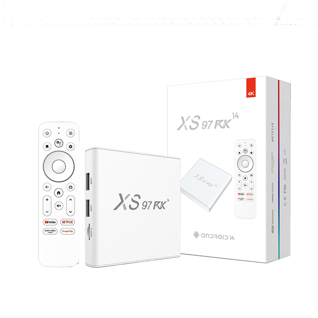 XS97 RK14 Quad Core Rockchip Android 14 TV Box 4K HDR Support BT Voice Control WiFi 6 2GB+8GB