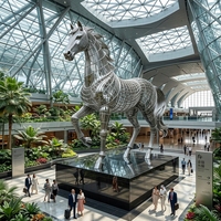 Sculpture de cheval moderne ajourée en acier inoxydable, statue animale en métal soudé à la tige creuse pour extérieur public