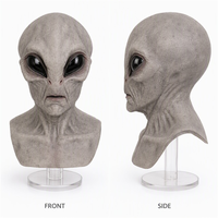 Masque en latex gris extraterrestre, tête et épaules entières, masque d'Halloween réaliste avec de grands yeux amande, 5 couleurs pour cosplay