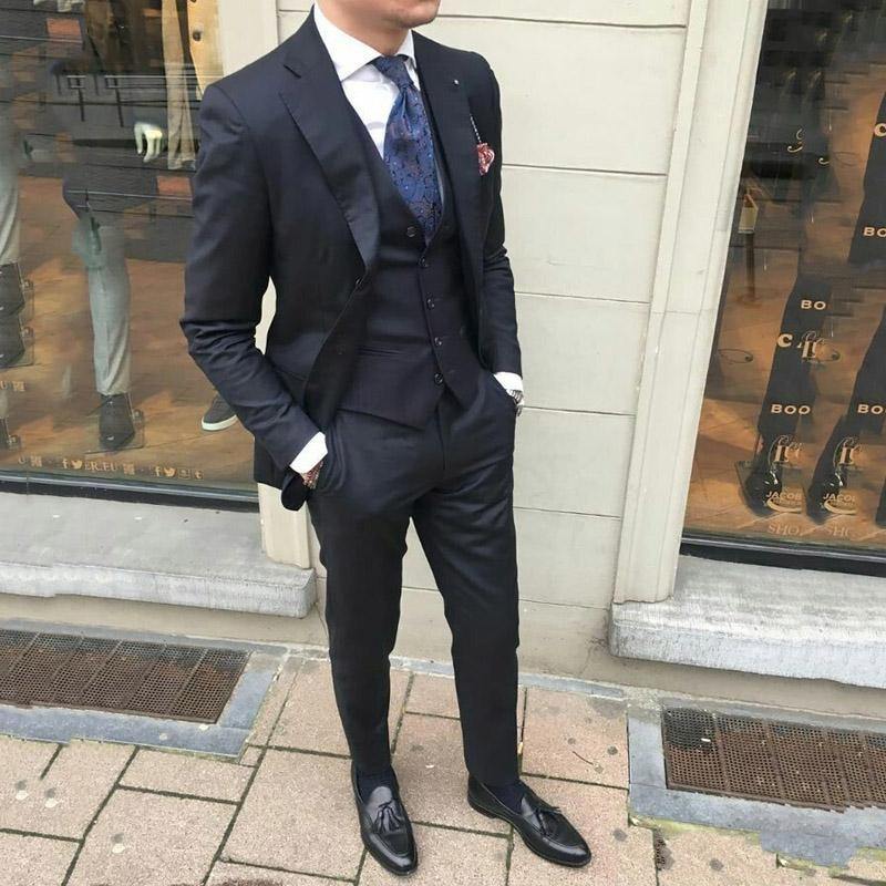 Negro novio trajes de boda esmoquin Slim traje Mariage Homme