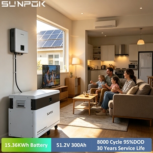 แบตเตอรี่ SUNPOK 51.2V 300Ah 15KWh LiFePO4 สำหรับเก็บพลังงานแสงอาทิตย์ภายในบ้าน 48V <span class=keywords><strong>10KW</strong></span> ชุดแบตเตอรี่ลิเธียมสำหรับที่อยู่อาศัย - Product Image 1