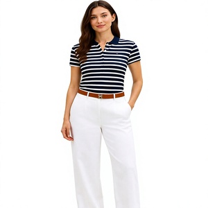 Camiseta Polo Clásica a Rayas para Mujer, Manga Corta, Cierre de Botones, Ligera, para Verano, Golf, Oficina, Informal, Venta al Por Mayor - Product Image 1