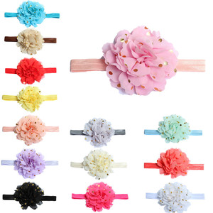 Bandeau élastique en mousseline de soie pour enfants, estampage à chaud, tissu à pois, fleur stéréo, pour enfants, exportation européenne et américaine - Product Image 2