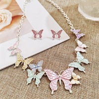 Ensemble de bijoux de luxe géométriques pour femmes style européen coloré feuille papillon collier boucles d'oreilles