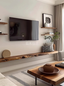 Mobile TV in Legno Massello, Decorazione Rustica per <span class=keywords><strong>Soggiorno</strong></span>, Supporto TV Sospeso a <span class=keywords><strong>Parete</strong></span> - Product Image 5