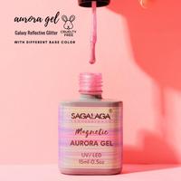 SAGALAGA Shining Aurora Cat Eye Gel 15ml UV LED Curing Magnetic Nail Gel Polish Bulk Wholesale OEM ODM