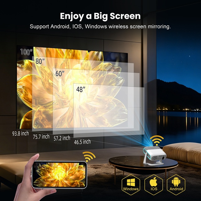 Factory Wholesales Android 14 Native 720p Wireless WiFi 5G Mirroring Same Screen Phone Mini Pocket Small Overhead Film Projector