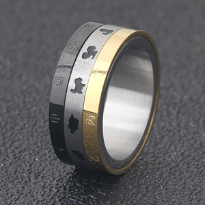 Anillo Ajustable de Tres Hilos de Acero Inoxidable de 8mm con 12 Animales del Zodiaco Giratorios para Mujer, Joyería de Regalo - Product Image 3