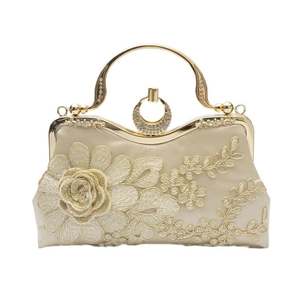 2025 年珍珠刺绣花卉手袋女式奢华晚宴包婚礼中式闪亮手拿包 - Product Image 4