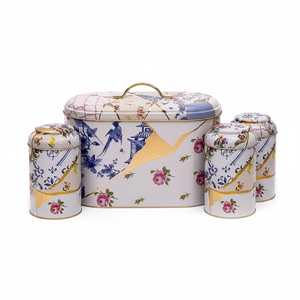 ชุดกล่องดีบุกทรงกลม4ชิ้นฝาโดม kintsugi ดอกไม้หลอดเลือดดำสีทองดีไซน์แบบ kint sigi - Product Image 2