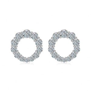 Dylam High Fine Jewelry 925 Sterling <b>Silver</b> D Color VVS1 Moissanite Circle Round Flower Shape <b>Stud</b> Earrings for Women Dress-up - Product Image 1
