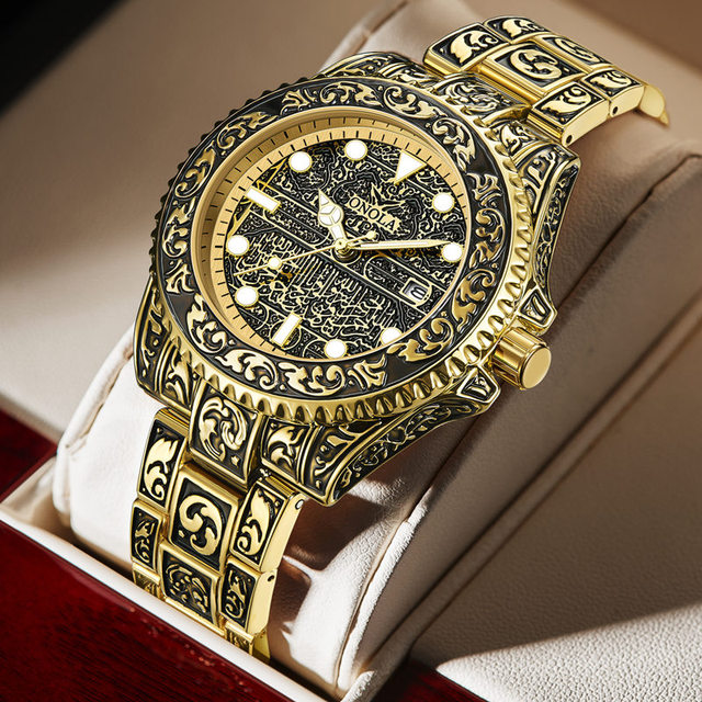 ONOLA 3830 Men's New Waterproof Vintage Gold Stainless Steel Glass Dial Fashionable Custom Luminous Quartz Business Watch