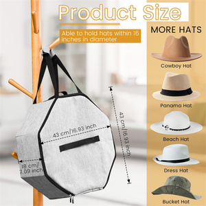 Large Cap Bag for Closet Men and Women Travel Cap <b>Storage</b> Organizer <b>Collapsible</b> Sturdy Cowboy Hat Case with Handle - Product Image 2