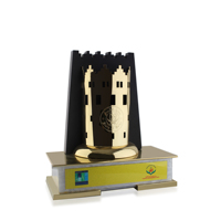 Trofeo de torre de castillo premium con baño de oro y logotipo personalizado, recuerdo árabe personalizado