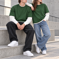 T-shirt surdimensionné pour homme, style décontracté streetwear, vert, coupe ample, en coton, style superposé, haut basique, t-shirts personnalisables avec logo